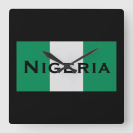 Relógio Quadrado Nigéria com bandeira nigeriana (África Ocidental)