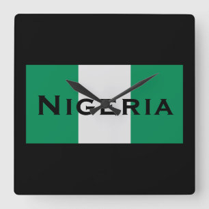 Relógio Quadrado Nigéria com bandeira nigeriana (África Ocidental)