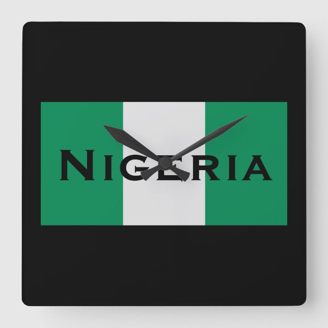 Relógio Quadrado Nigéria com bandeira nigeriana (África Ocidental) (Frente)