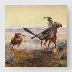 Relógio Quadrado “No Lago” por Charles M Russell
