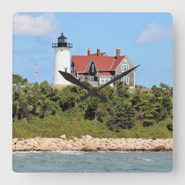 Relógio Quadrado Nobska Point Lighthouse, Massachusetts Wall Clock (Frente)
