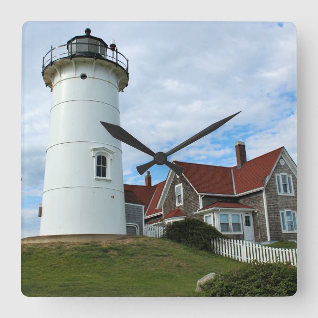 Relógio Quadrado Nobska Point Lighthouse, Massachusetts Wall Clock (Frente)