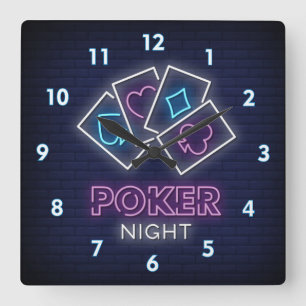 Relógio Quadrado Noite de Neon Poker Simulada Muito Legal e Colorid