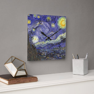 Relógio Quadrado Noite Estrelada por Vincent van Gogh