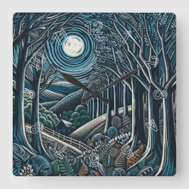 Relógio Quadrado Noite na floresta