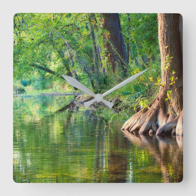 Relógio Quadrado Noite sobre Cypress Creek (Frente)