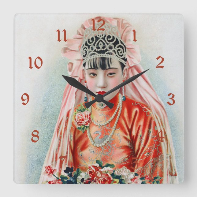 Relógio Quadrado Noiva em chinês Red Shanghai Yuefenpai (Frente)