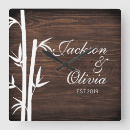 Relógio Quadrado Noiva Moderna E Noivo Nome E Data Personalizados 