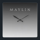 Relógio Quadrado Nome Clássico ou Palavra | Cinzas de gradiente<br><div class="desc">Inscrição elegante personalizável para um nome,  apelido ou qualquer outro texto.</div>