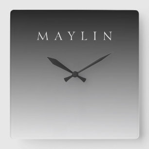 Relógio Quadrado Nome Clássico ou Palavra   Cinzas de gradiente