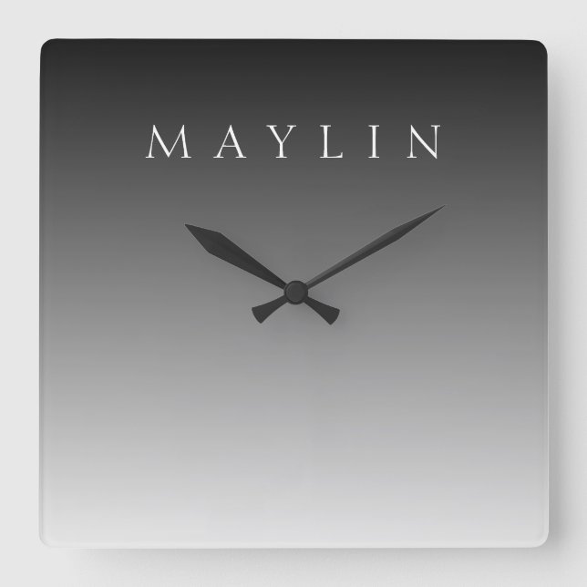 Relógio Quadrado Nome Clássico ou Palavra | Cinzas de gradiente (Frente)