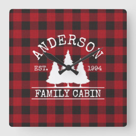 Relógio Quadrado Nome da Família Cabina Xadrez Red Buffalo