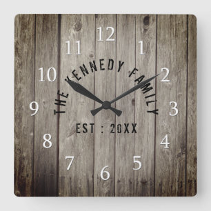 Relógio Quadrado Nome da família de fazendeiros Brown Wood