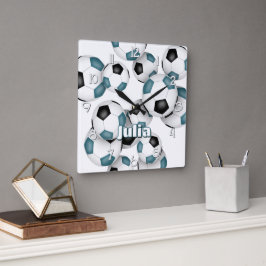 Relógio Quadrado nome de atleta personalizado futebol negro teal