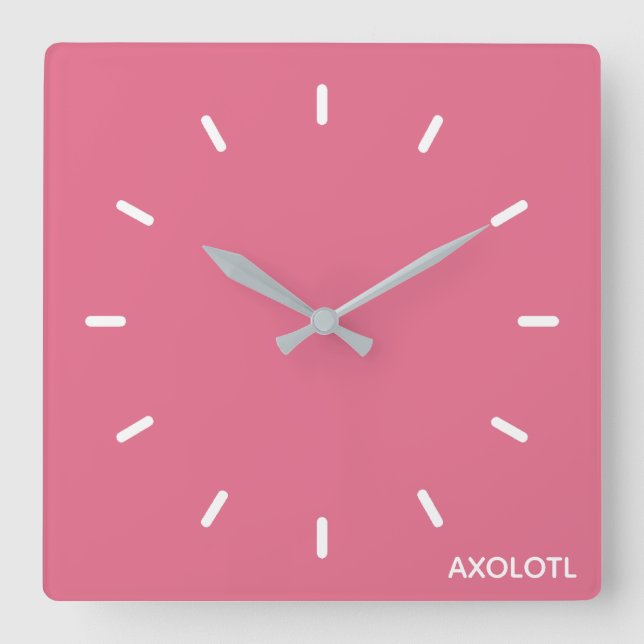 Relógio Quadrado Nome de cor rosa Axolotl (Frente)