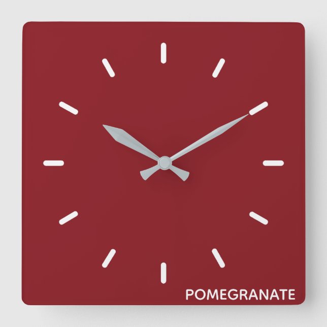 Relógio Quadrado Nome de cor vermelha do romã (Frente)