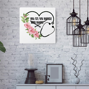 Relógio Quadrado Nome de Enfermeiro Veterano Registrado por Estudan