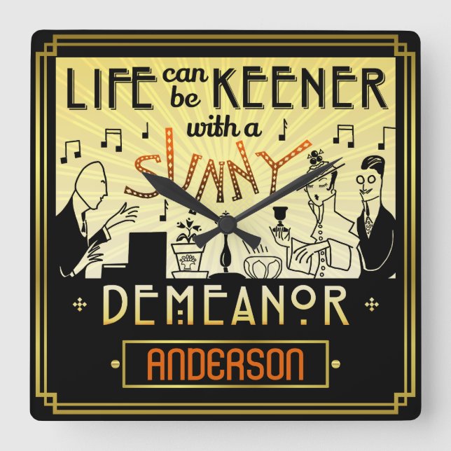 Relógio Quadrado nome ensolarado do costume da atitude do art deco (Frente)