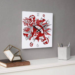 Relógio Quadrado nome personalizado das estrelas vermelhas do volle