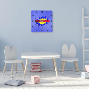 Relógio Quadrado Nome personalizado de quadrinhos de super-heróis 