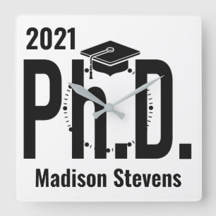 Relógio Quadrado Nome personalizado e ano Ph.D.