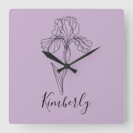 Relógio Quadrado Nome personalizado Fevereiro íris Birs Birth Flowe