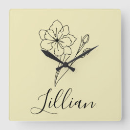 Relógio Quadrado Nome personalizado March jonquil Birth Flower