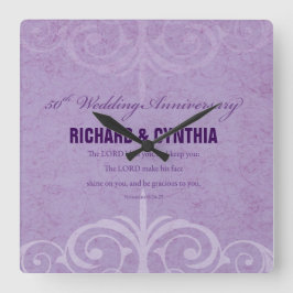 Relógio Quadrado Nomes personalizados, 50º aniversário de casamento