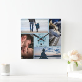 Relógio Quadrado Nomes Personalizados de Colagem de Fotografias de