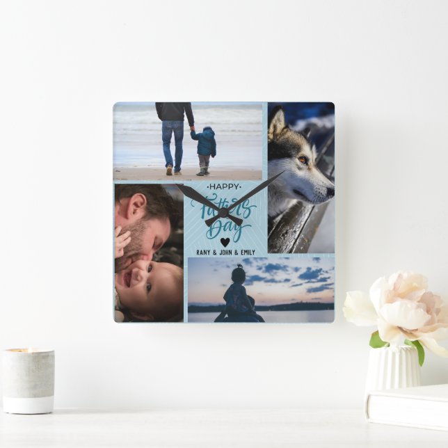 Relógio Quadrado Nomes Personalizados de Colagem de Fotografias de  (Lar)