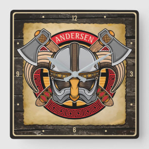 Relógio Quadrado Nórdico Viking Warrior ADD NAME Nórdica Ax Nórdico