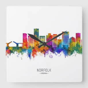 Relógio Quadrado Norfolk Virginia Skyline