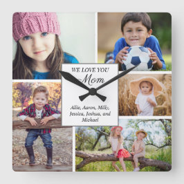 Relógio Quadrado Nós Amamos Você Mamãe Personalizado 5 Foto Criança