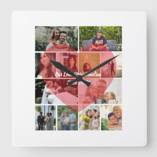 Relógio Quadrado Nossa História de Amor 12 Linha do Tempo de Fotos