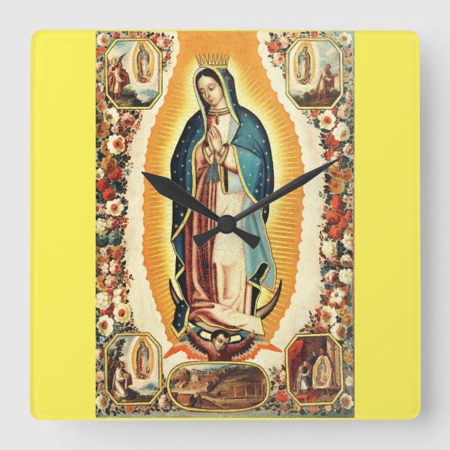Relógio Quadrado Nossa Senhora de Guadalupe Arte Radiante (Frente)