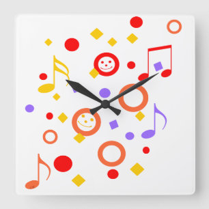 Relógio Quadrado Notas de música coloridas