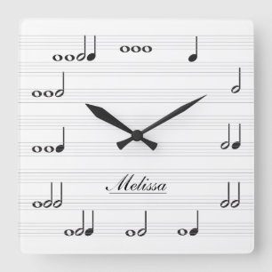 Relógio Quadrado Notas de música personalizadas