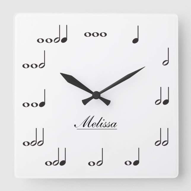 Relógio Quadrado Notas de música personalizadas (Frente)