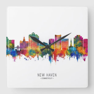 Relógio Quadrado Nova Haven Connecticut Skyline