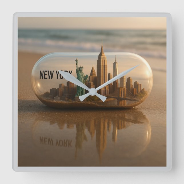 Relógio Quadrado Nova Iorque Skyline Wall Clock (Frente)