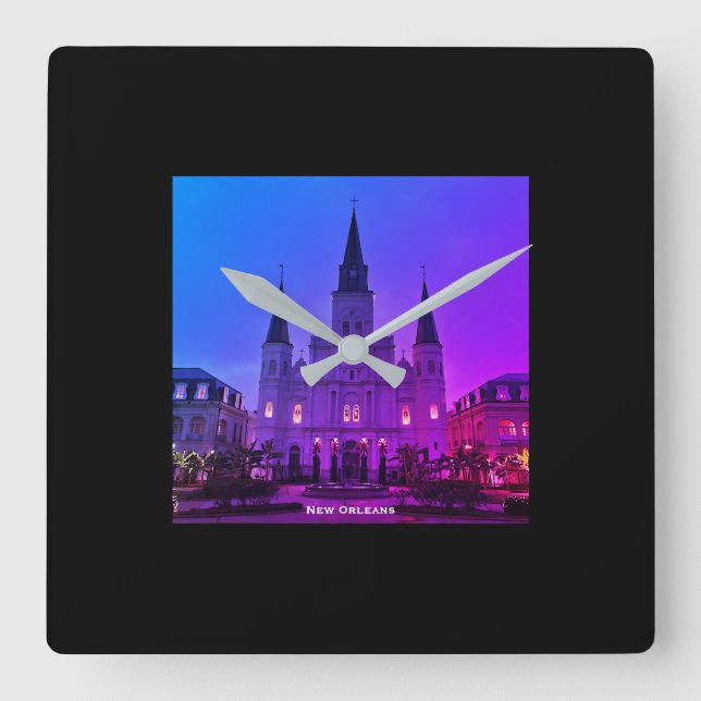 Relógio Quadrado Nova Orleans, LA Catedral Basilica, Praça Jackson (Frente)