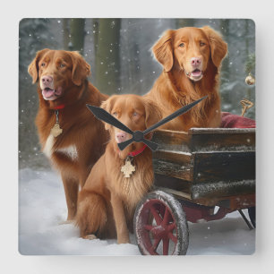 Relógio Quadrado Nova Scotia Duck Toller Retriever Trenó Nevado