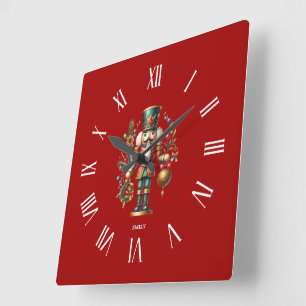 Relógio Quadrado Noz-cracker de Natal Festivo Personalizado
