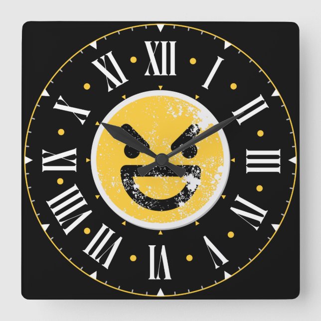 Relógio Quadrado Numerais romanos Emoji Dentro na face média (Frente)