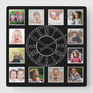 Relógio Quadrado Numeral Roman de Colagem de Fotos da Família 12 Pe