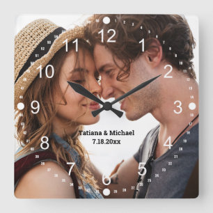 Relógio Quadrado número mínimo simples de brancos de fotos de casal
