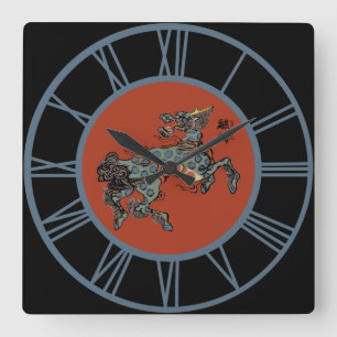 Relógio Quadrado Números azuis de Qilin chinês Feng Shui