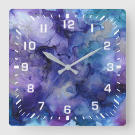 Relógio Quadrado Números Brancos / Moderno Roxo, Azul, Abstrato Dou