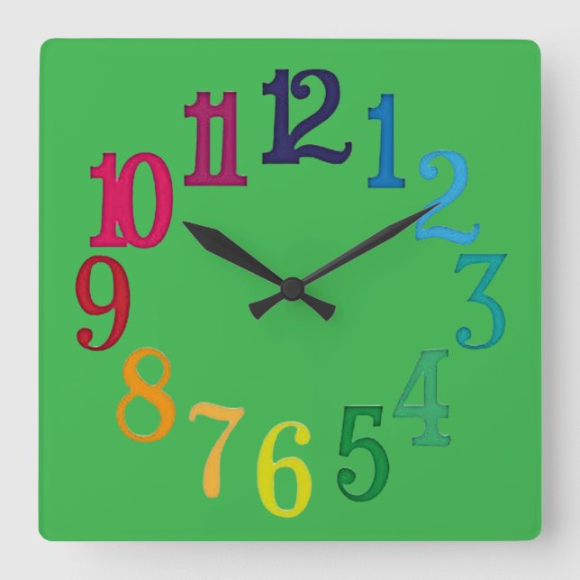 Relógio Quadrado Números Coloridos (Frente)