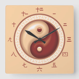 Relógio Quadrado Números de chinês Yin e Yang